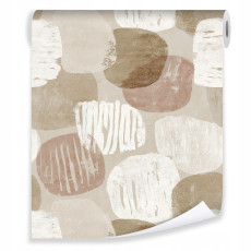 Papier peint beige abstraction art déco sur intissé mur salon chambre à coucher