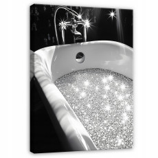 Tableau pour salle de bain, toilettes, noir et argent, moderne, sur toile, 60 x 40