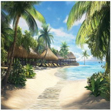 Papier peint paradisiaque plage palmiers mer 3D pour mur chambre salon 200x140