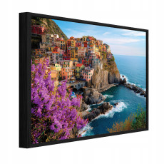 Tableau dans un cadre noir sur toile ville île océan salon chambre à coucher 60x40