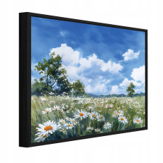 Tableau dans un cadre noir sur toile champ de fleurs nature salon chambre à coucher 120x80