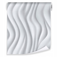Papier peint abstrait 3D vagues blanc gris sur intissé mur salon chambre à coucher