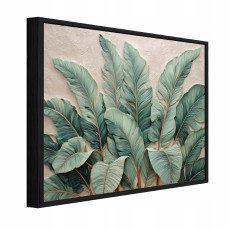 Tableau dans un cadre noir sur toile feuilles béton 3D salon chambre 60x40