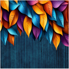 Papier peint photo « Feuilles colorées sur fond béton » pour chambre à coucher ou salon, format 300 x 210