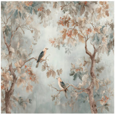 Papier peint mural « Arbres et oiseaux vintage » pour chambre à coucher ou salon, papier peint intissé, 200 x 140 cm