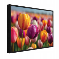 Tableau dans un cadre noir sur toile, fleurs, tulipes, salon, chambre à coucher, 100 x 70