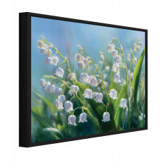 Tableau dans un cadre noir sur toile fleurs perce-neige salon chambre à coucher 100x70