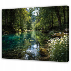 Tableau représentant une forêt, des arbres, la nature et un lac, paysage pour chambre à coucher ou salon, sur toile, 40 x 30