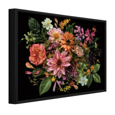 Tableau dans un cadre noir sur toile, fleurs sur fond noir, salon ou chambre à coucher, 40 x 30