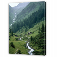 Tableau représentant une montagne, un paysage forestier et la nature, idéal pour une chambre ou un salon, sur toile, 60 x 40 cm