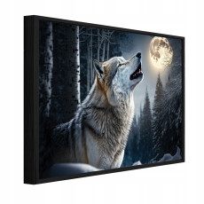 Tableau dans un cadre noir sur toile loup forêt nature salon chambre à coucher 100x70