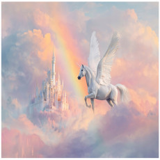 Papier peint pour fille : château, licorne et nuages – papier peint pour enfants 250 x 175