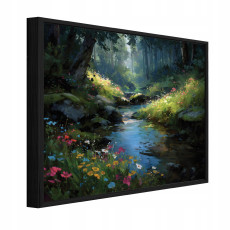 Tableau dans un cadre noir sur toile forêt nature arbres salon chambre à coucher 60x40