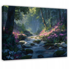 Tableau forêt rivière arbres paysage pour chambre à coucher salon sur toile 100x70