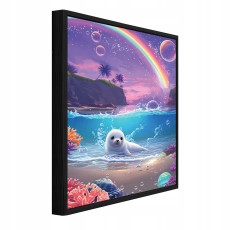 Tableau mural encadré, affiche pour chambre d'enfant : phoque arc-en-ciel, 120 x 80 cm