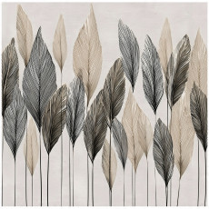 Papier peint abstrait feuilles beige bohème pour mur chambre salon 300x210