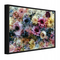 Tableau dans un cadre noir sur toile, fleurs, roses, style loft, salon, chambre à coucher, 60 x 40