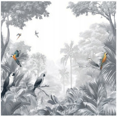 Papier peint jungle oiseaux forêt perroquets pour chambre à coucher salon intissé 150x105