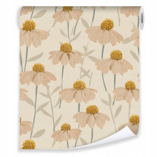 Papier peint à fleurs beiges sur intissé pour le salon ou la chambre à coucher