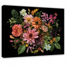 Tableau « fleurs sur fond noir » – nature – pour chambre à coucher ou salon, sur toile, 120 x 80