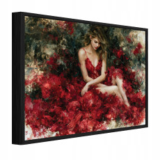 Tableau dans un cadre noir sur toile : « Femme en rouge », salon-chambre, 120 x 80