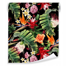 Papier peint noir feuilles fleurs non tissé rouleau salon