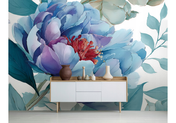 Papier peint fleurs pivoines feuilles chambre salon papier peint intiss&eacute;