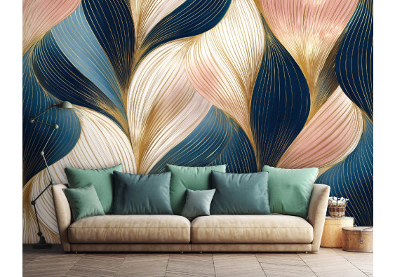 Papier peint art d&eacute;co abstrait dor&eacute; pour la chambre &agrave; coucher ou le salon 400x280