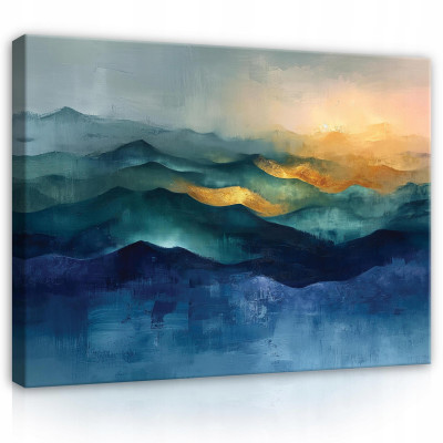 Peinture abstraite moderne bleu et or sur toile murale 100x70