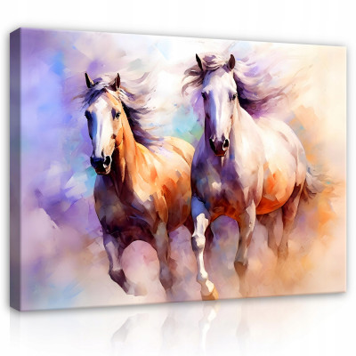 Peinture abstraite représentant des chevaux, aquarelle sur toile, 60 x 40 cm