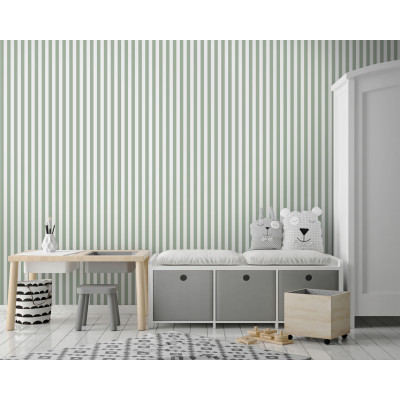 Papier peint &agrave; rayures vertes scandinaves sur intiss&eacute; pour salon et chambre &agrave; coucher