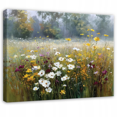 Tableau représentant des fleurs des champs, une prairie et un paysage naturel, pour la chambre à coucher ou le salon, sur toile, 90 x 60 cm