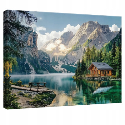 Tableau sur toile représentant une montagne et un paysage naturel, idéal pour une chambre, un salon ou une cuisine, 120 x 80 cm