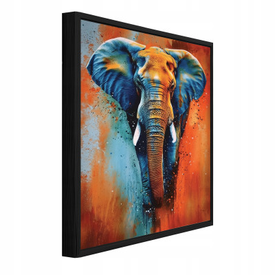 Tableau sur toile dans un cadre noir : Éléphant en béton, animal, salon, chambre, 40 x 30