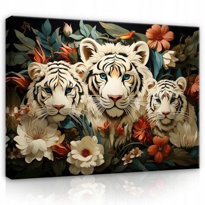 Tableau représentant un tigre et des fleurs sur toile murale pour chambre à coucher ou salon, 120 x 80