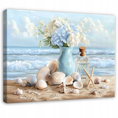 Tableau « Vase, mer, abstraction, fleurs » pour la chambre à coucher ou le salon, sur toile, 40 x 30