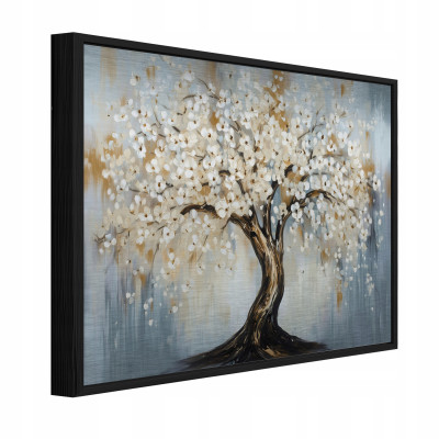 Tableau sur métal dans un cadre noir, motif arbre et fleurs, pour loft, salon ou chambre à coucher, 150 x 100