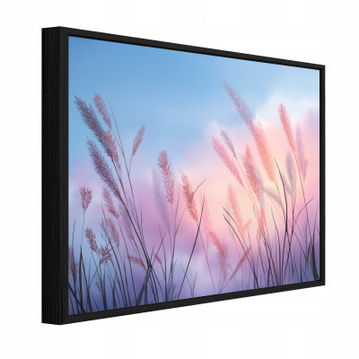 Tableau dans un cadre noir sur toile, herbe de pampa, salon, chambre à coucher, 120 x 80