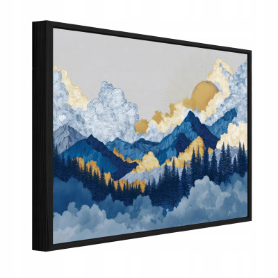 Tableau dans un cadre noir sur toile montagne aquarelle forêt salon chambre à coucher 40x30