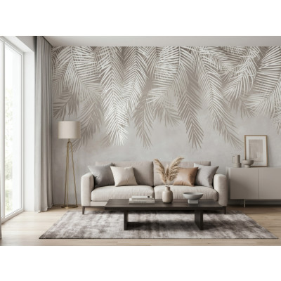 Papier peint feuilles de palmier et plumes pour chambre &agrave; coucher ou salon, papier peint mural 400 x 280