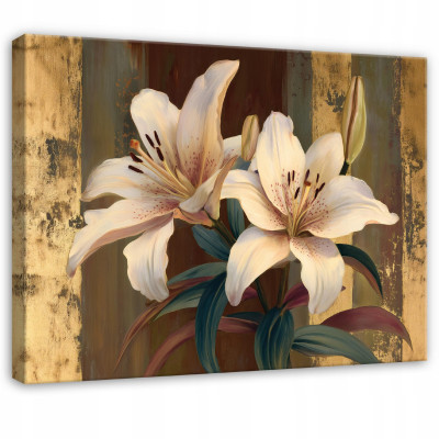 Tableau abstrait représentant des fleurs et des lys, couleur marron, pour la chambre ou le salon, sur toile, 90 x 60 cm