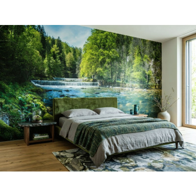 Papier peint photo cascade 3D for&ecirc;t nature paysage salon papier peint mural 400x280
