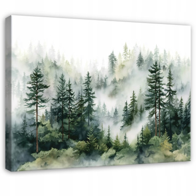 Tableau forêt dans le brouillard arbres paysage pour chambre à coucher salon cuisine sur toile 40x30