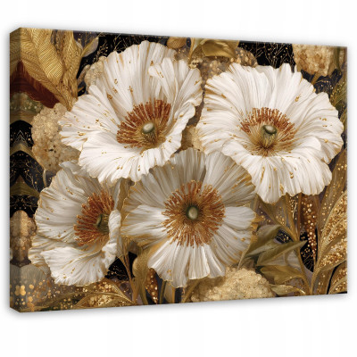 Tableau abstrait glamour « Fleurs dorées » pour chambre à coucher ou salon, sur toile, 100 x 70 cm