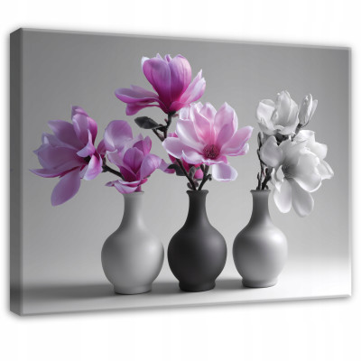 Tableau fleurs dans un vase gris rose pour chambre à coucher salon sur toile 100x70