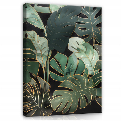 Peinture sur toile « Feuilles vertes de monstera » pour la chambre à coucher ou le salon, 60 x 40 cm