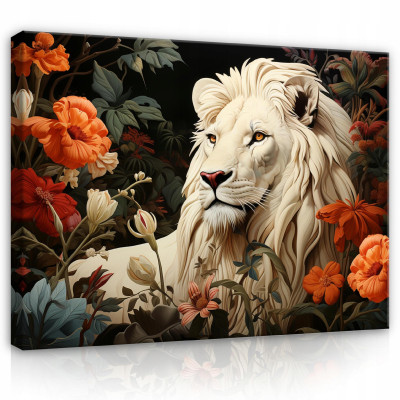 Tableau lion fleurs animaux sur toile murale pour chambre à coucher salon 60x40