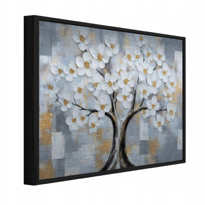 Tableau sur métal dans un cadre noir, abstraction arbre, salon, chambre à coucher, 120 x 80