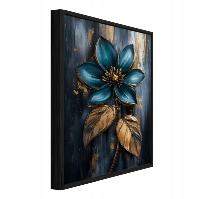 Tableau sur métal dans un cadre noir, abstraction florale, salon, chambre à coucher, 120 x 80