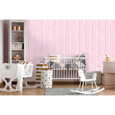 Papier peint pour enfants &agrave; rayures roses aquarelle pour la chambre d'enfant